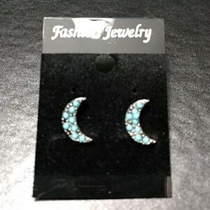 Silver tone blue moon earrings